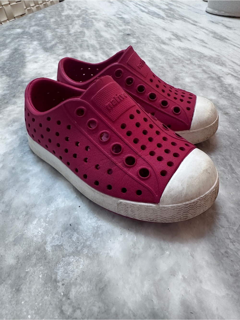 Native Kids Water Shoes in Berry Red with White Toe